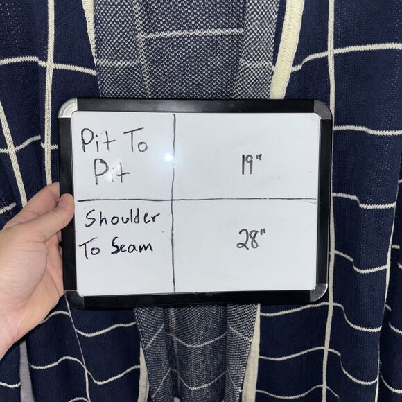 MODCLOTH Sweater Blue White Cardigan Checkered Grid Long Oversized Comfy Small - Picture 7 of 7